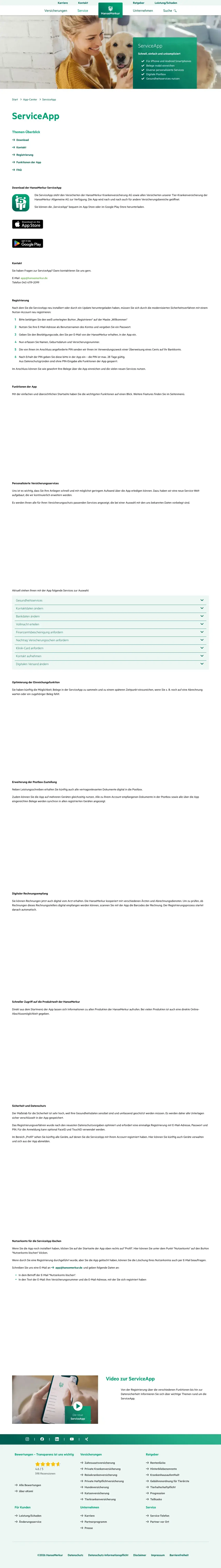 Vollständiger Screenshot von HanseMerkur ServiceApp
