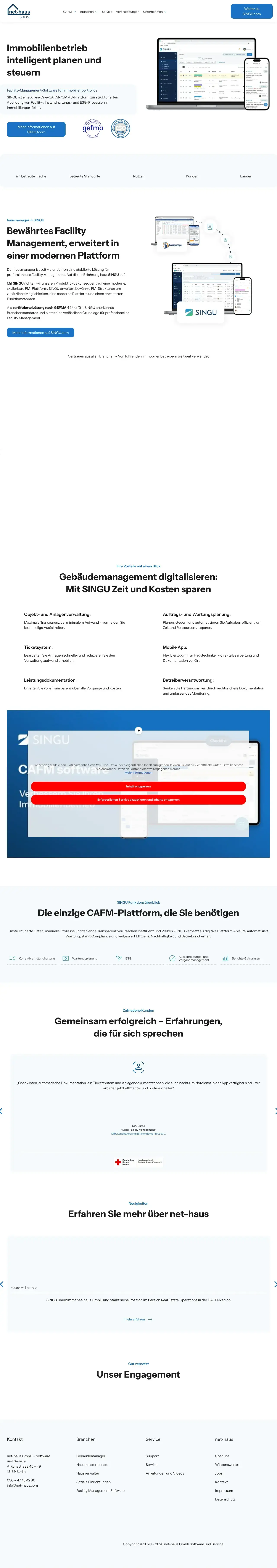 Vollständiger Screenshot von hausmanager / SINGU