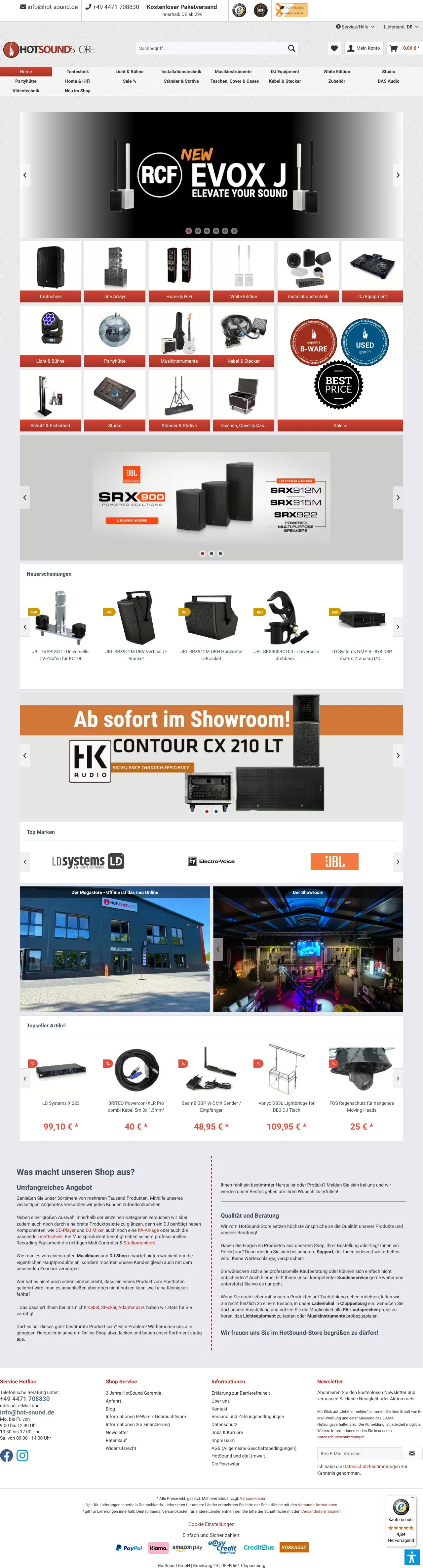 Vollständiger Screenshot von HotSound-Store