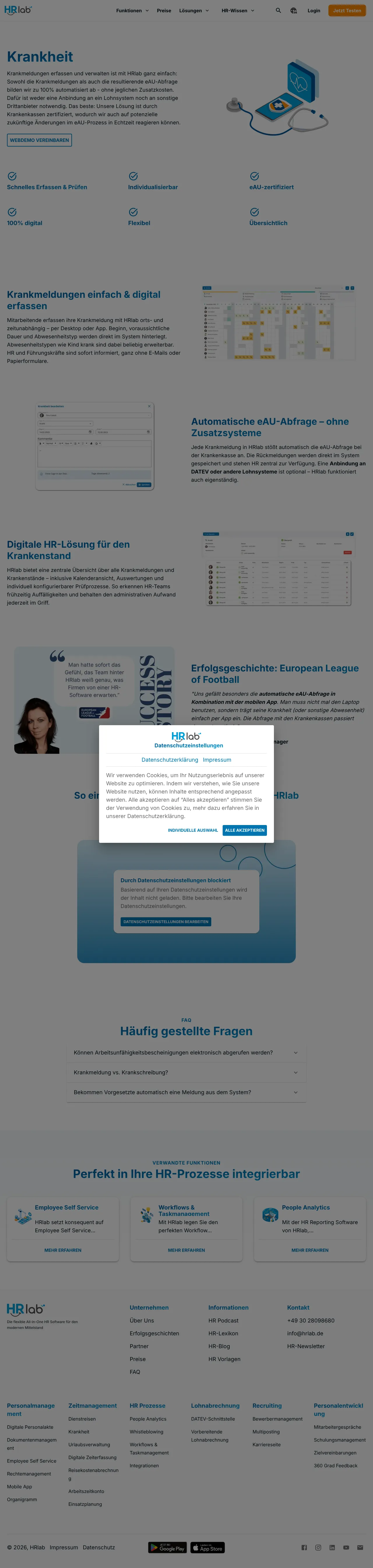 Vollständiger Screenshot von HRlab