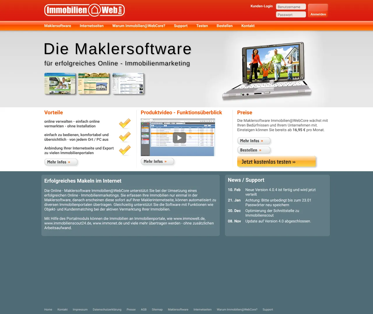 Vollständiger Screenshot von Immobilien@WebCore