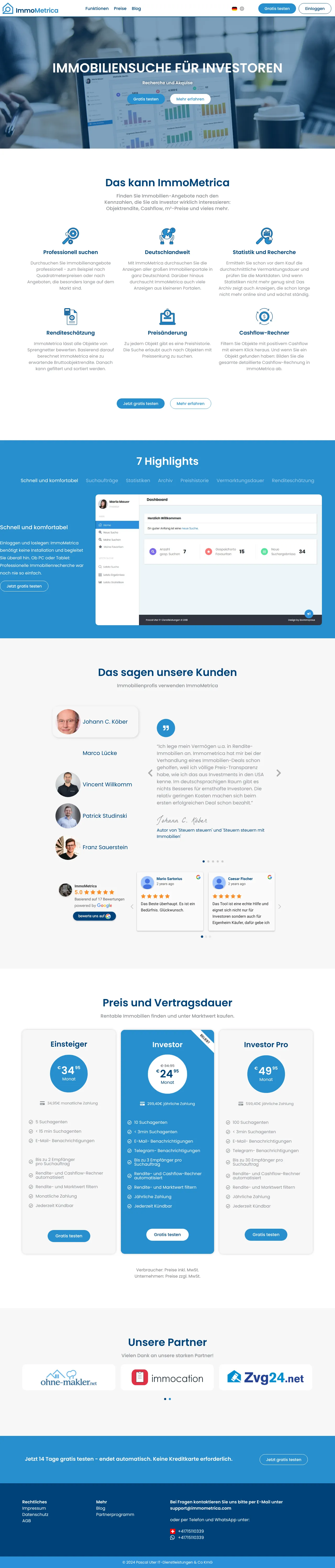 Vollständiger Screenshot von ImmoMetrica