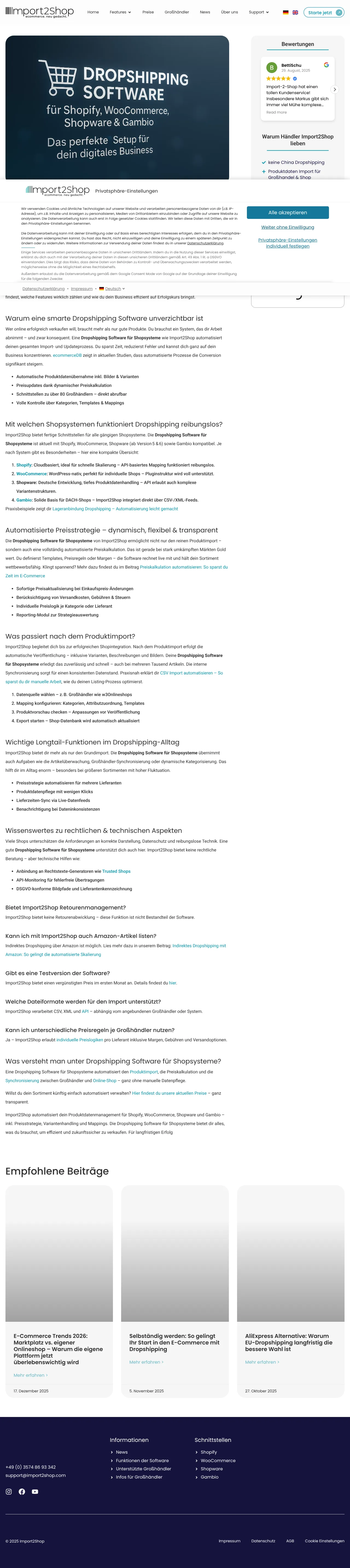 Vollständiger Screenshot von Import2Shop