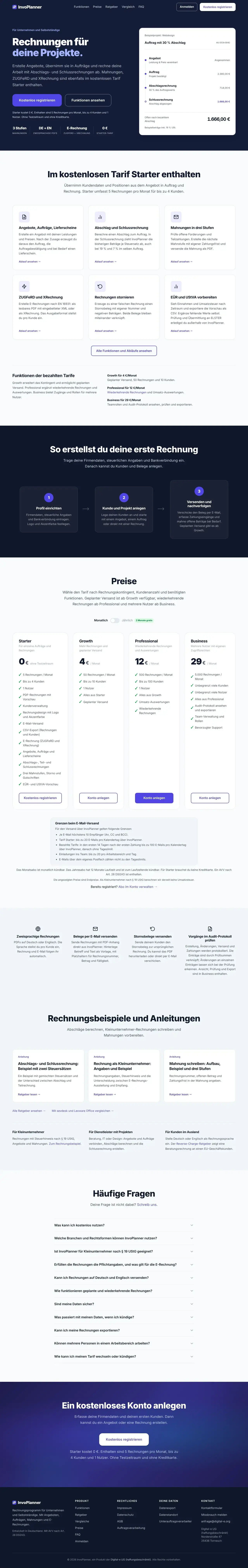 Vollständiger Screenshot von InvoPlanner