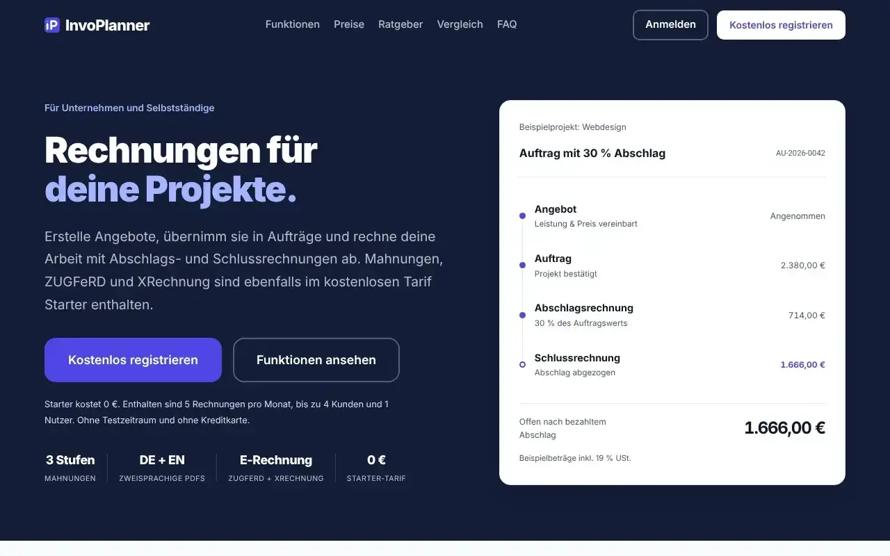 Screenshot von InvoPlanner