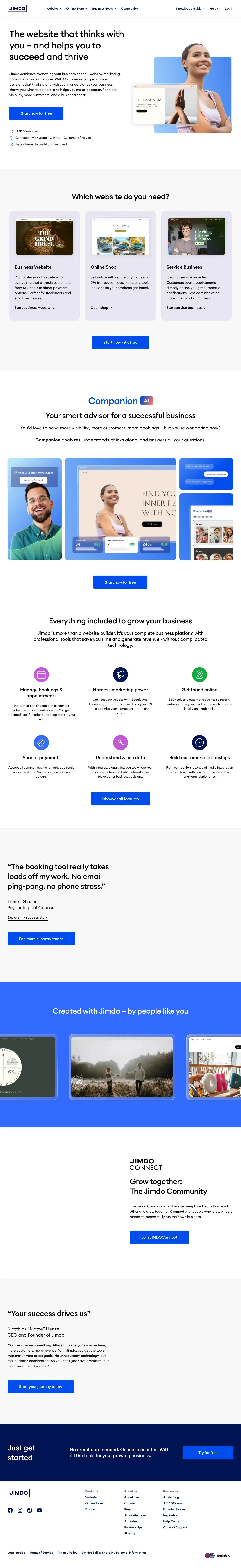 Vollständiger Screenshot von Jimdo