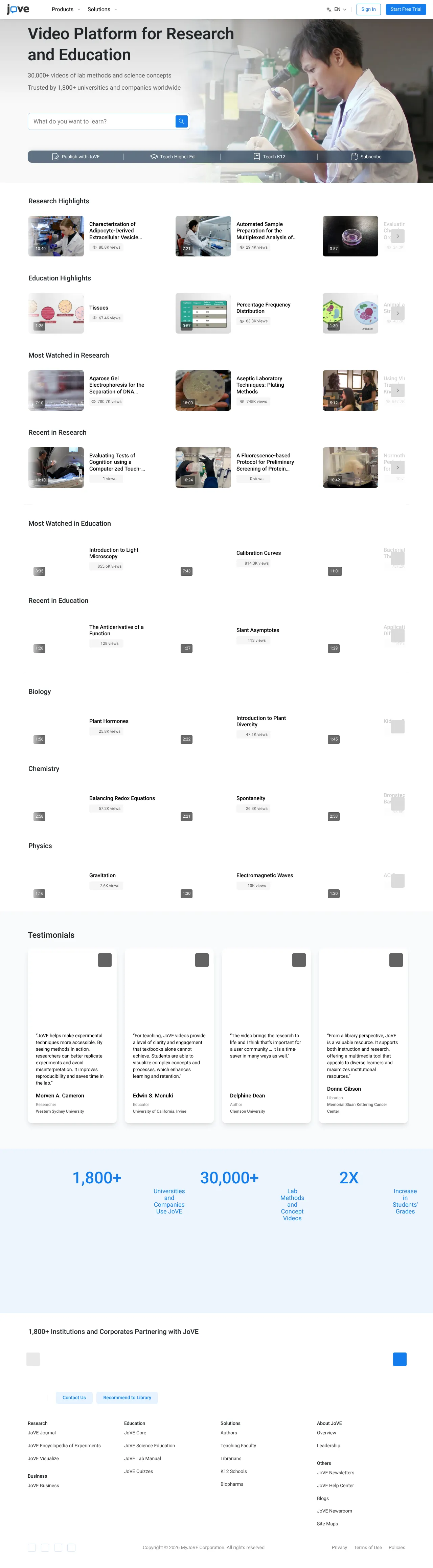 Vollständiger Screenshot von JoVE