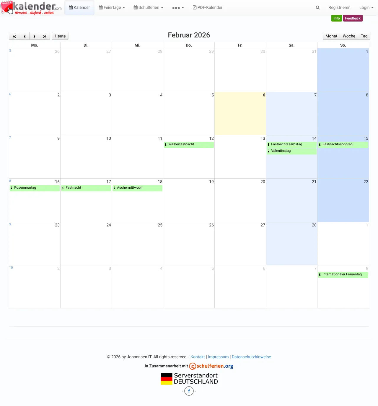 Vollständiger Screenshot von kalender.com