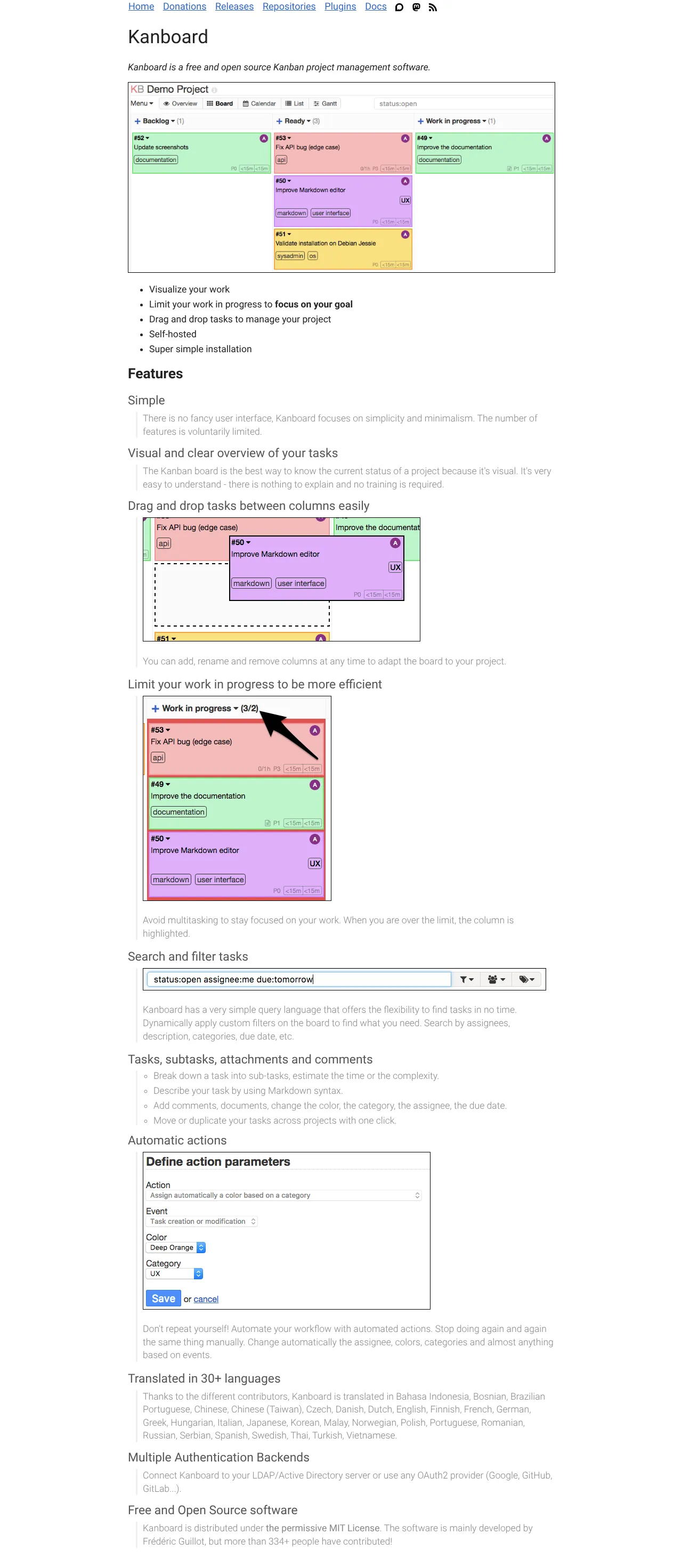 Vollständiger Screenshot von Kanboard