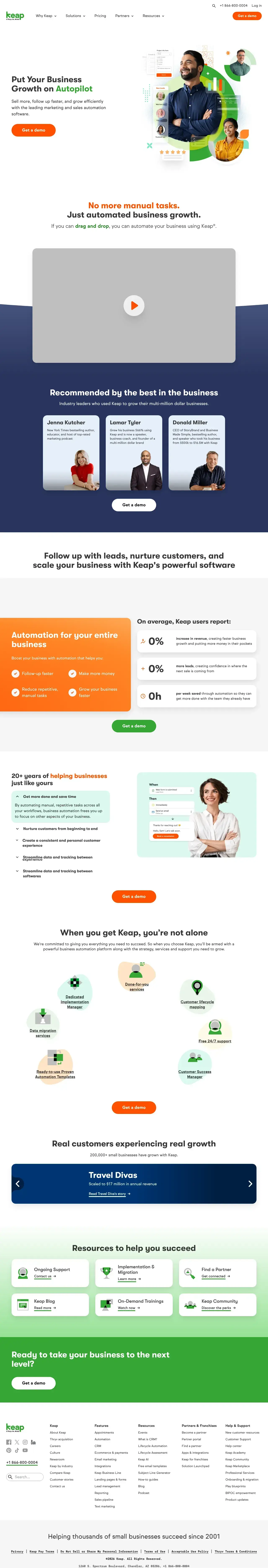 Vollständiger Screenshot von Keap