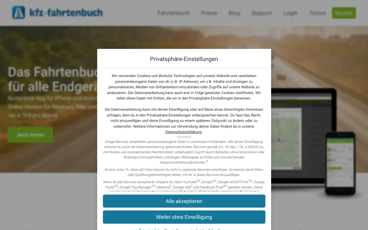 Screenshot von KFZ Fahrtenbuch