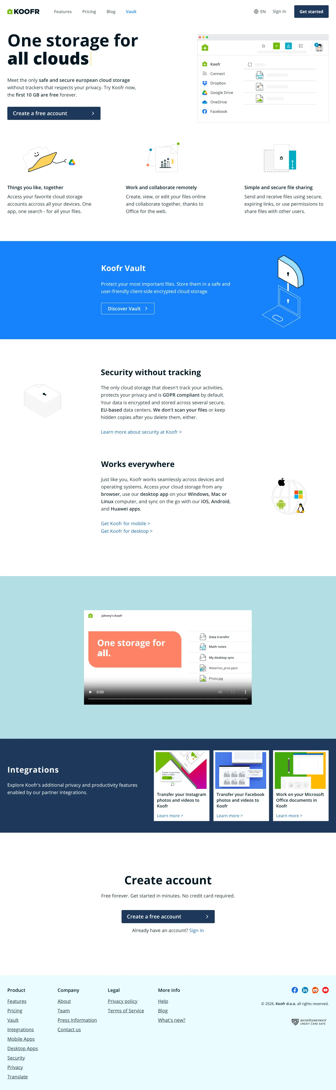 Vollständiger Screenshot von Koofr