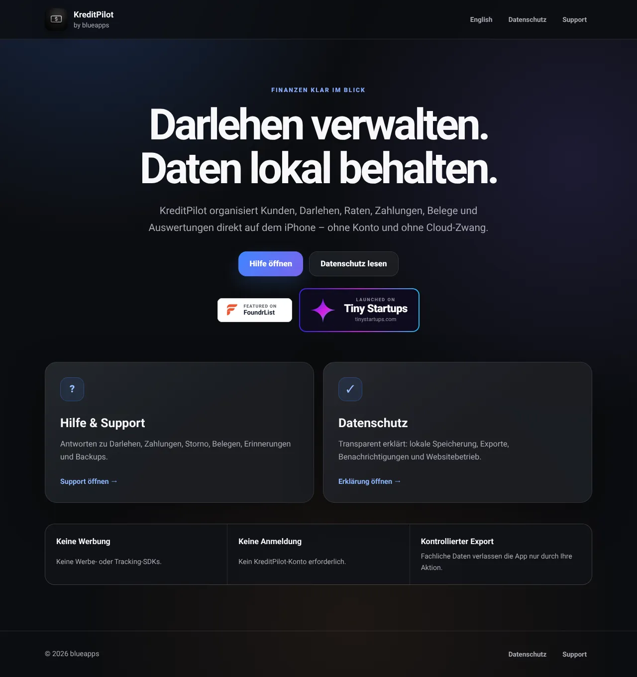 Vollständiger Screenshot von KreditPilot