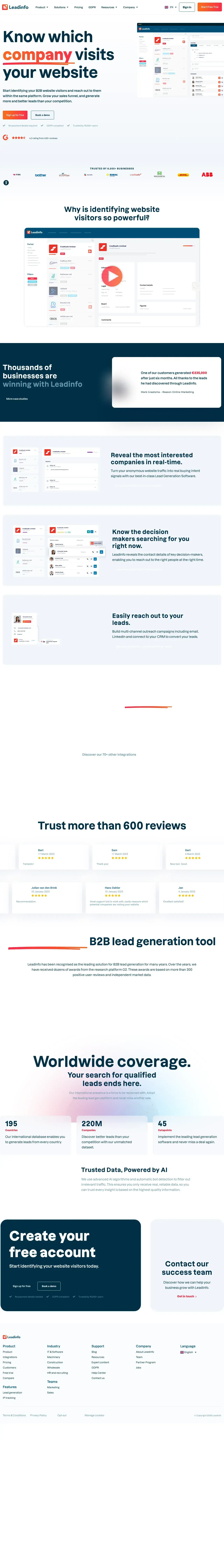 Vollständiger Screenshot von Leadinfo