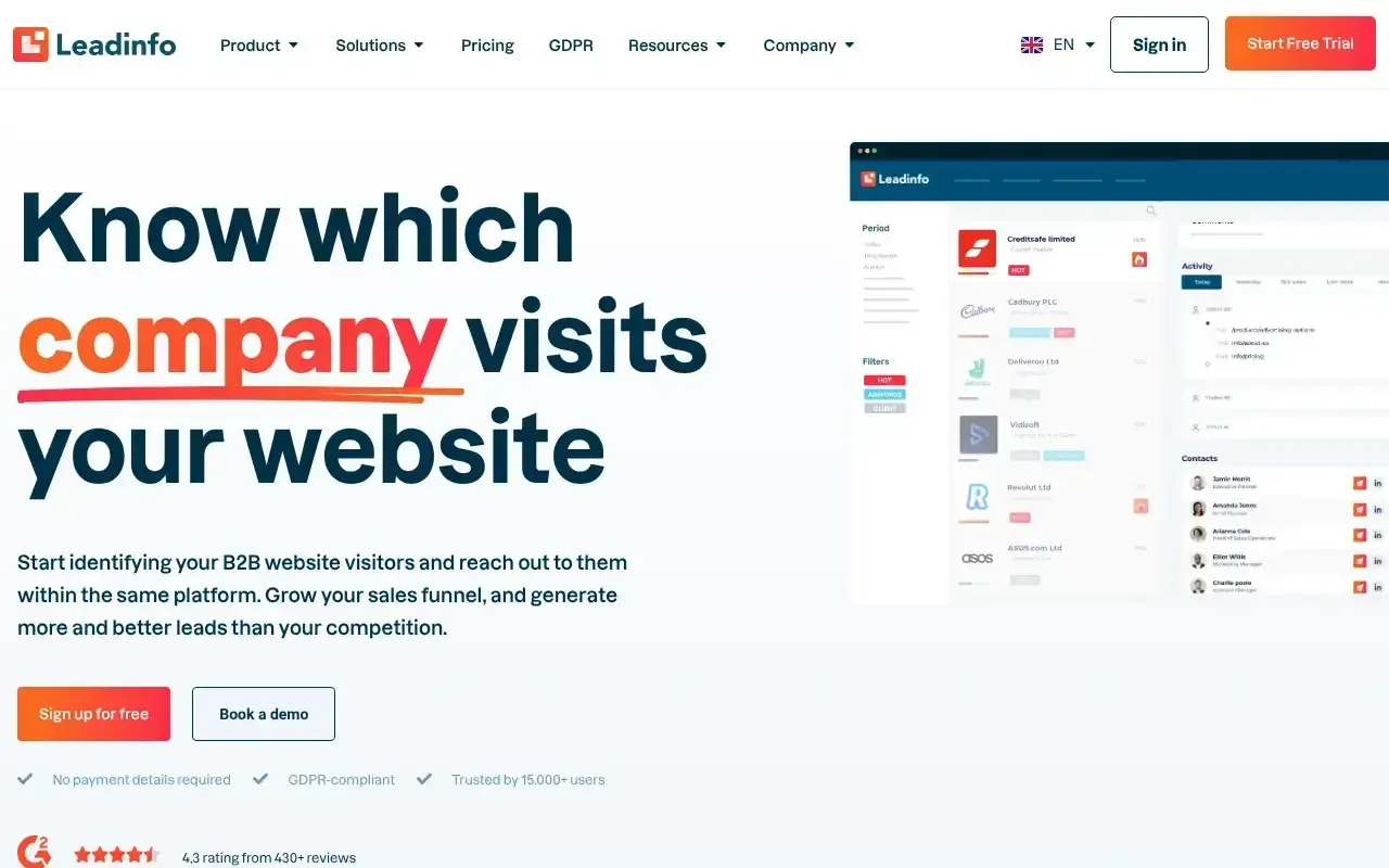 Screenshot von Leadinfo