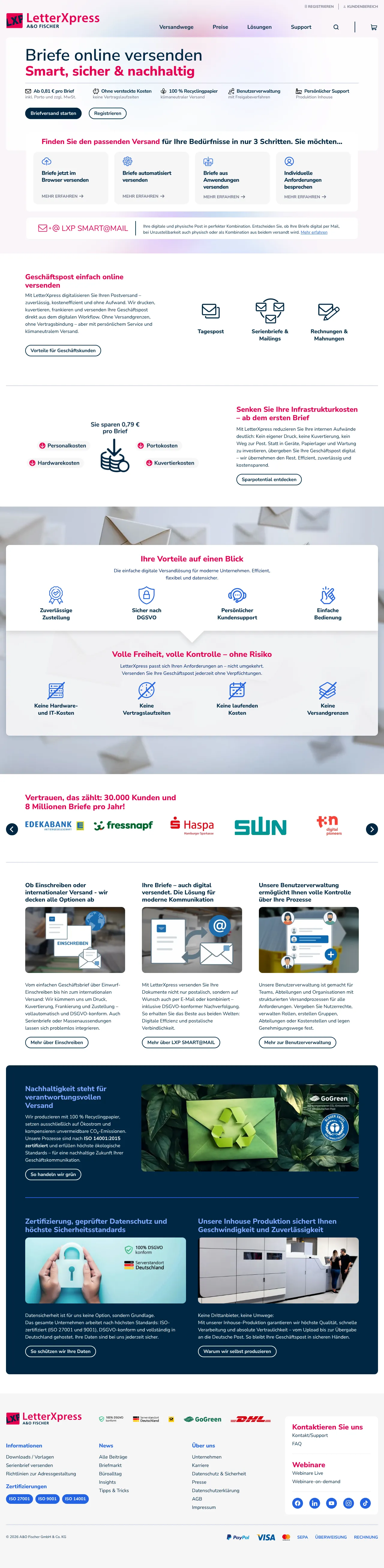 Vollständiger Screenshot von LetterXpress