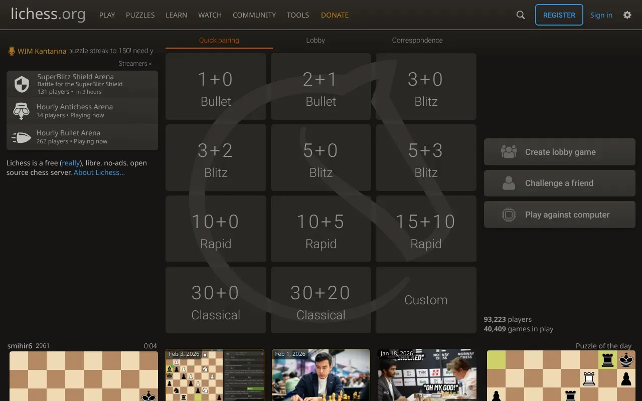 Screenshot von Lichess