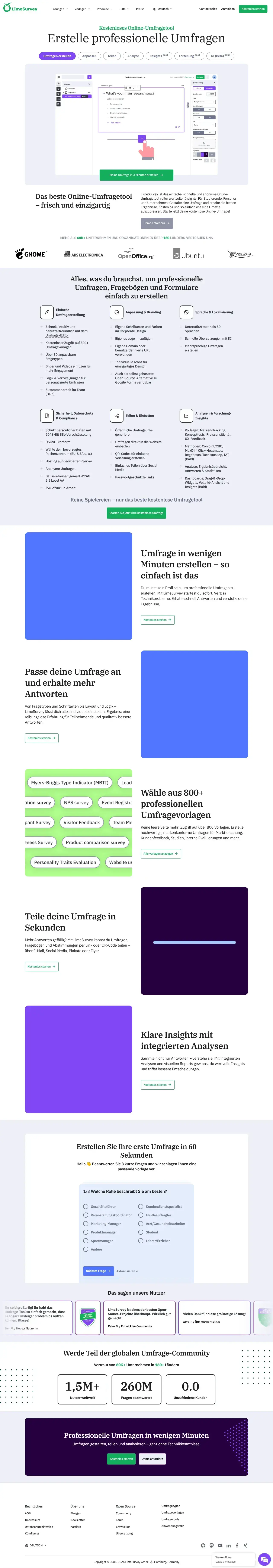 Vollständiger Screenshot von LimeSurvey