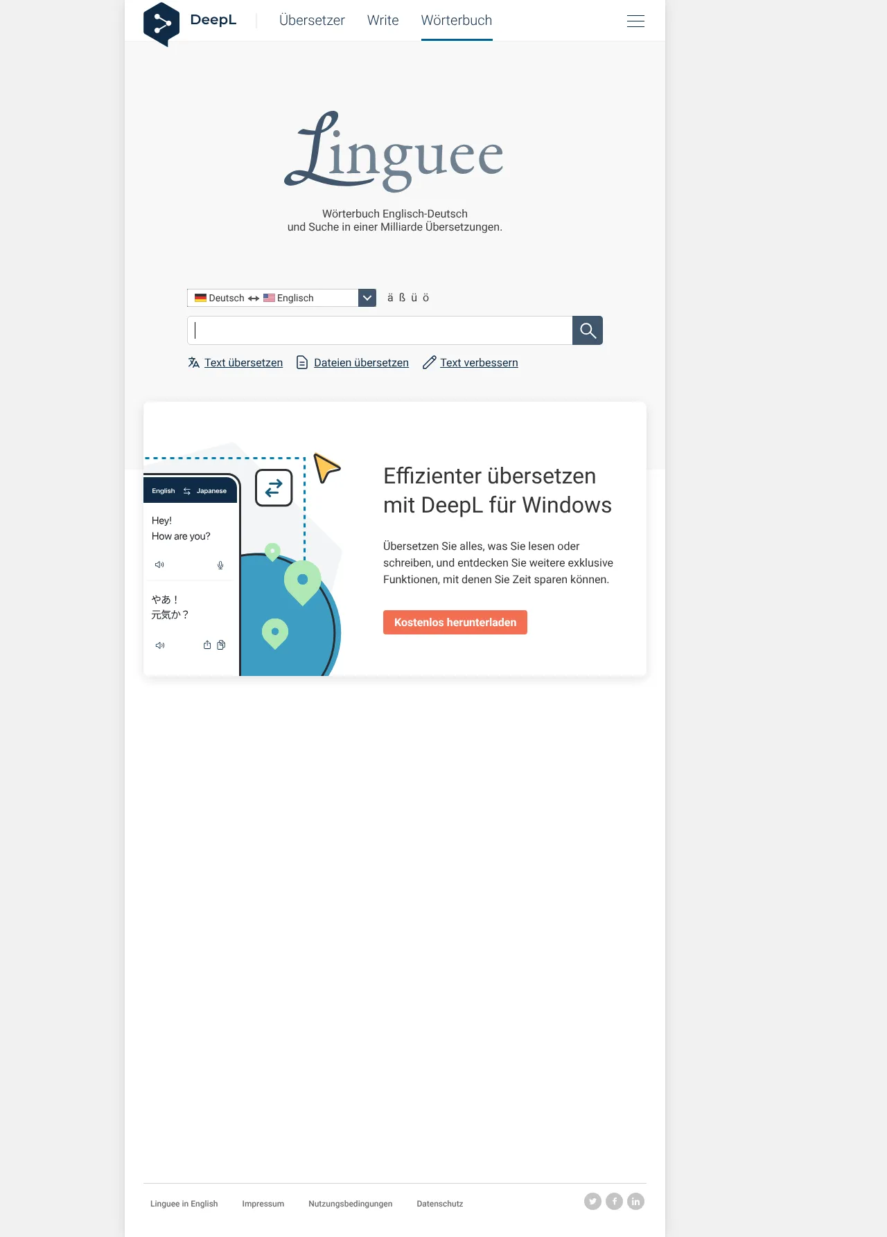 Vollständiger Screenshot von Linguee
