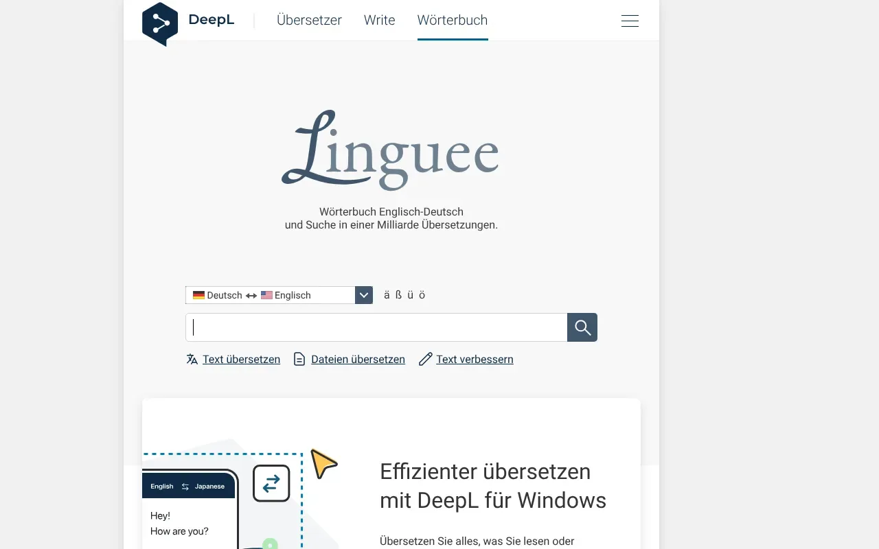 Screenshot von Linguee