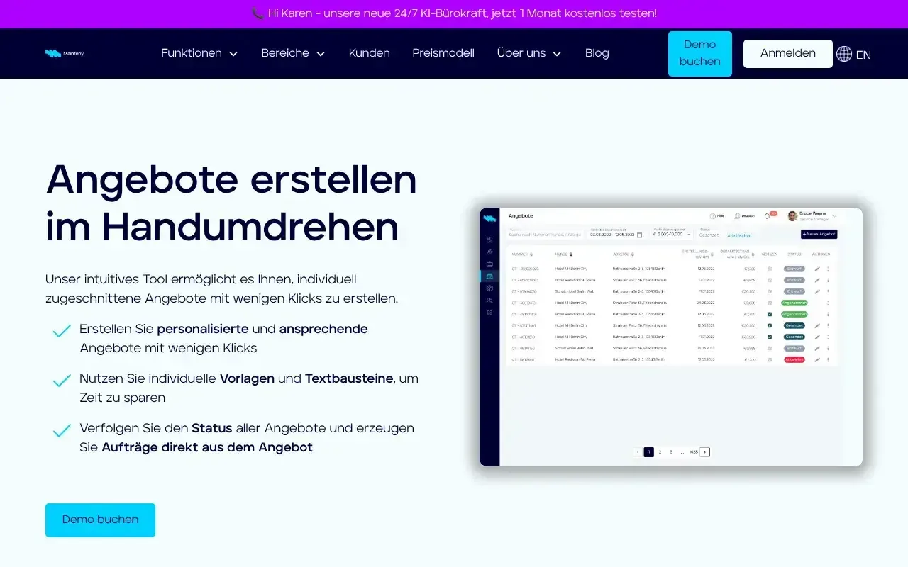 Screenshot von Mainteny