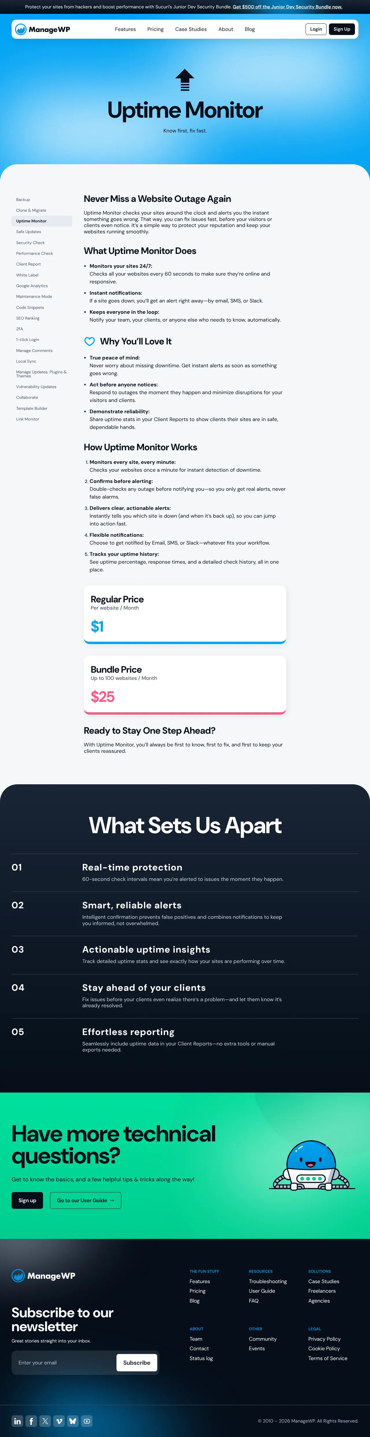 Vollständiger Screenshot von ManageWP