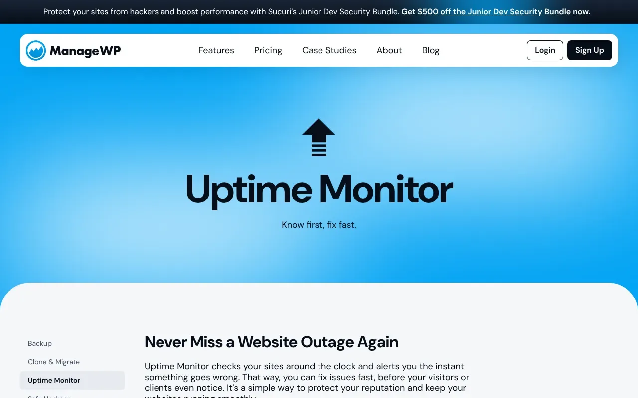 Screenshot von ManageWP