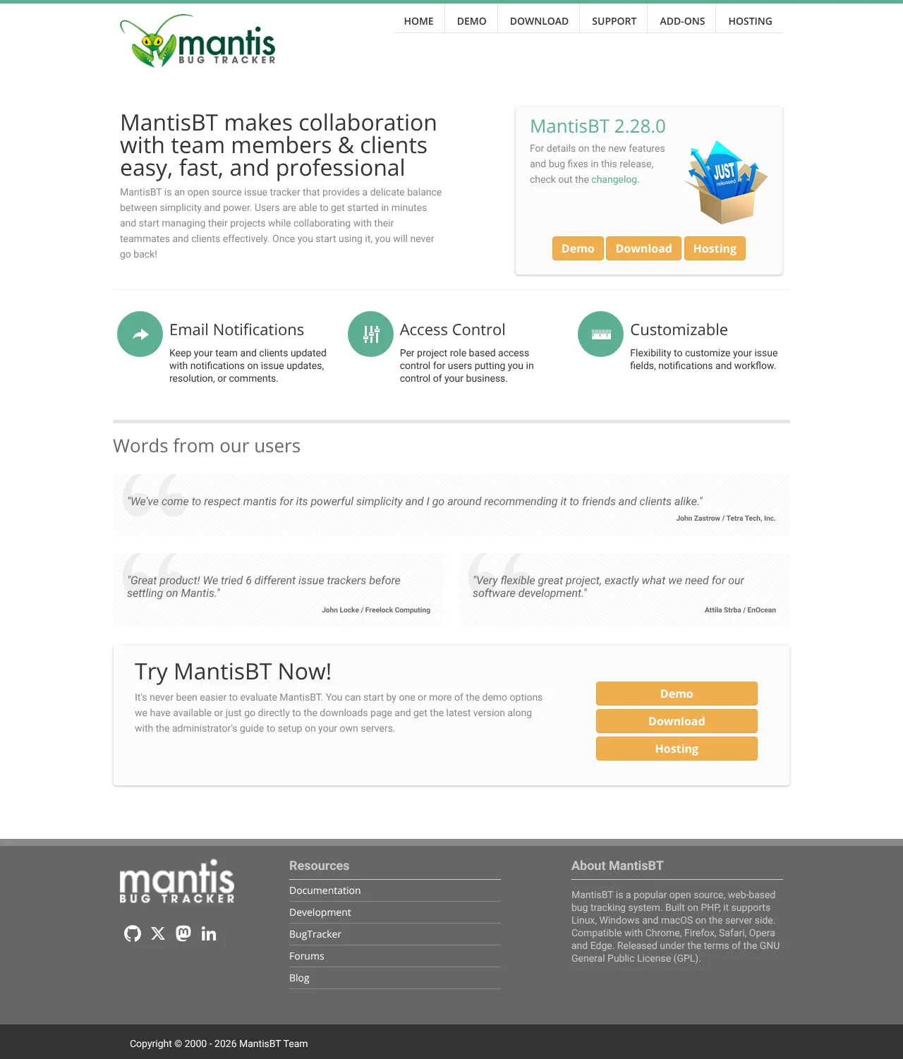 Vollständiger Screenshot von MantisBT