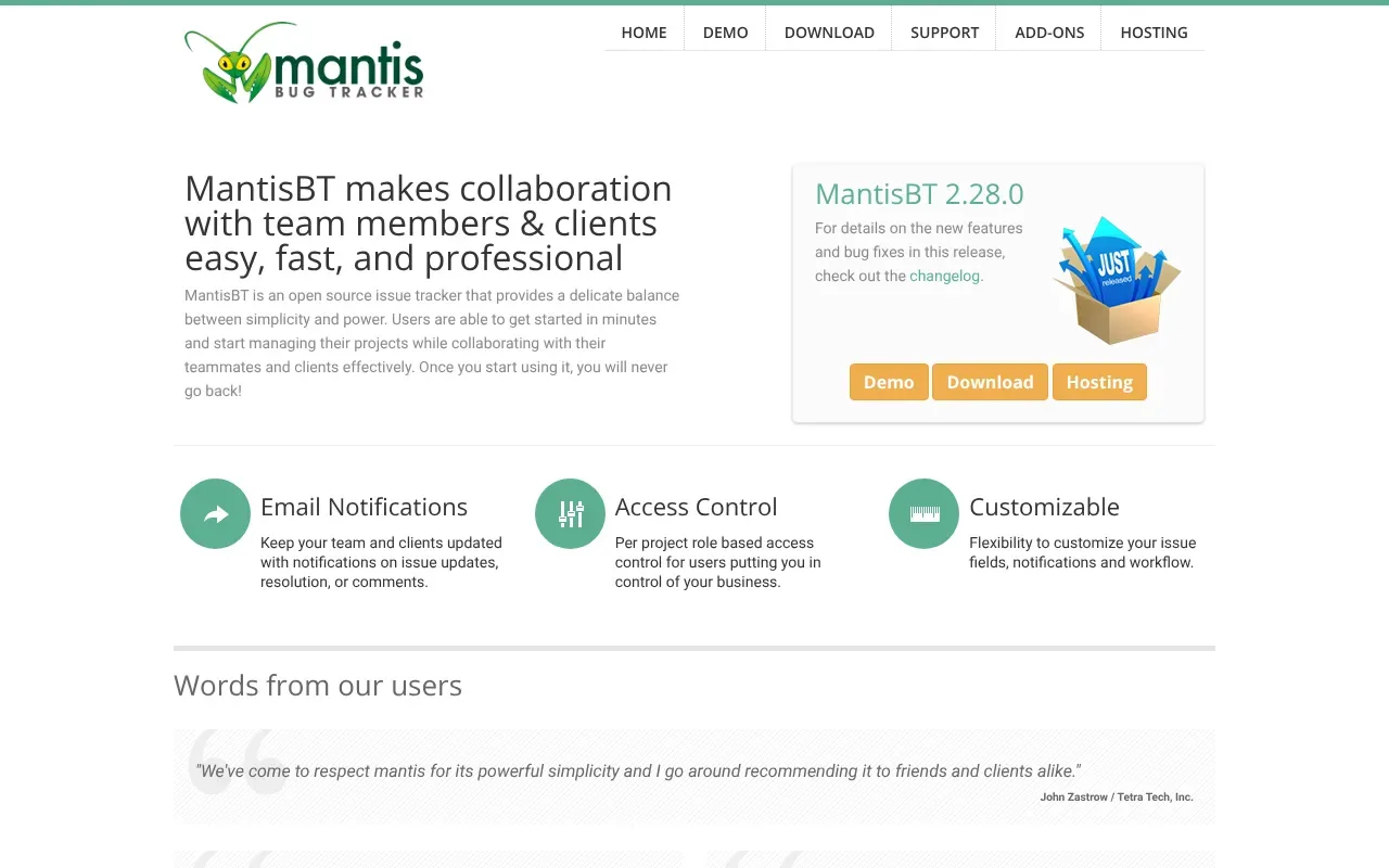 Screenshot von MantisBT