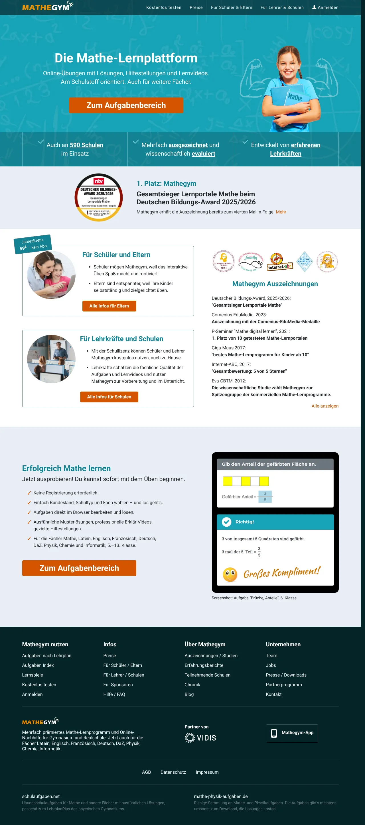 Vollständiger Screenshot von Mathegym