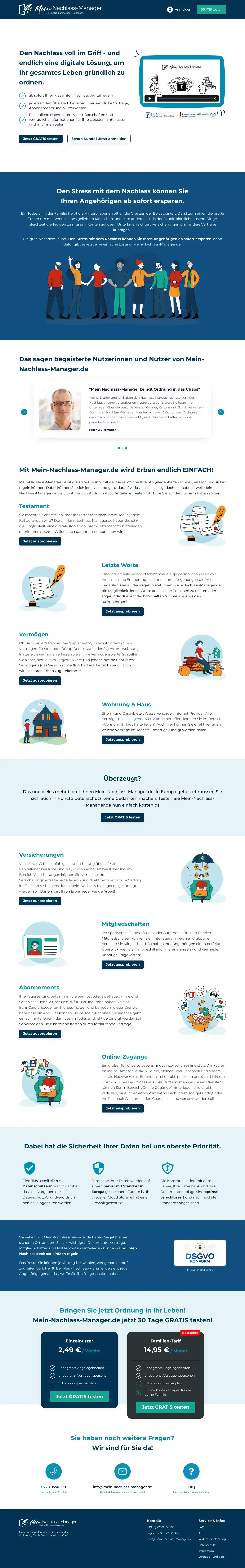 Vollständiger Screenshot von Mein Nachlass-Manager