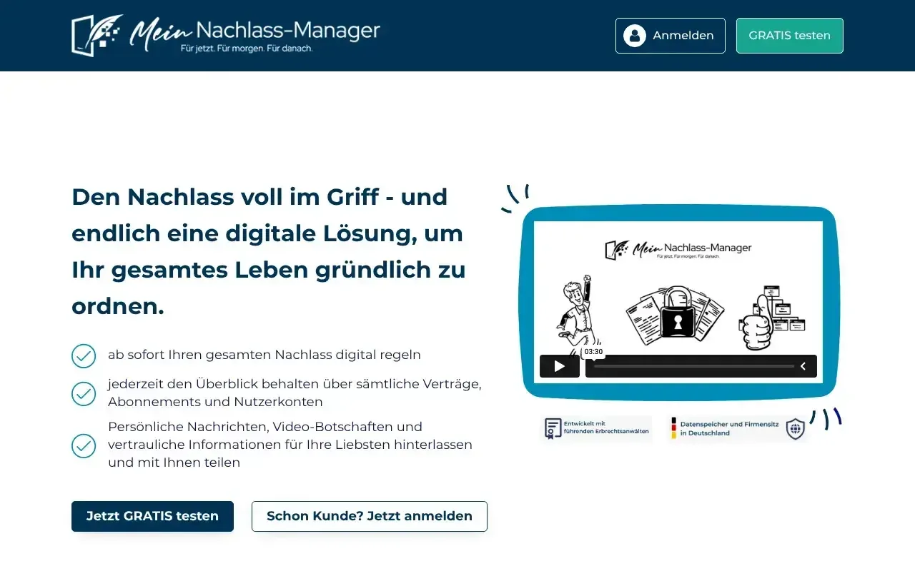 Screenshot von Mein Nachlass-Manager