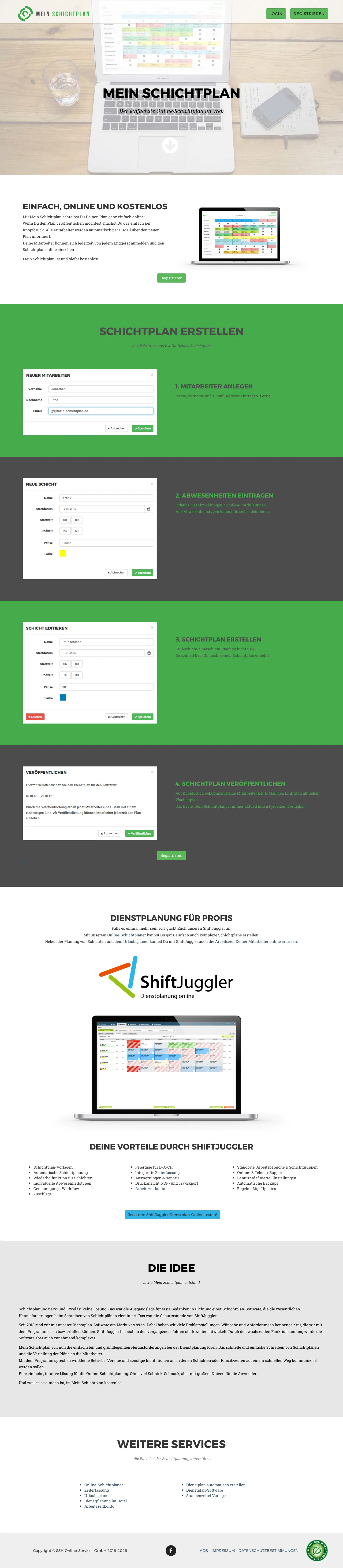Vollständiger Screenshot von Mein Schichtplan