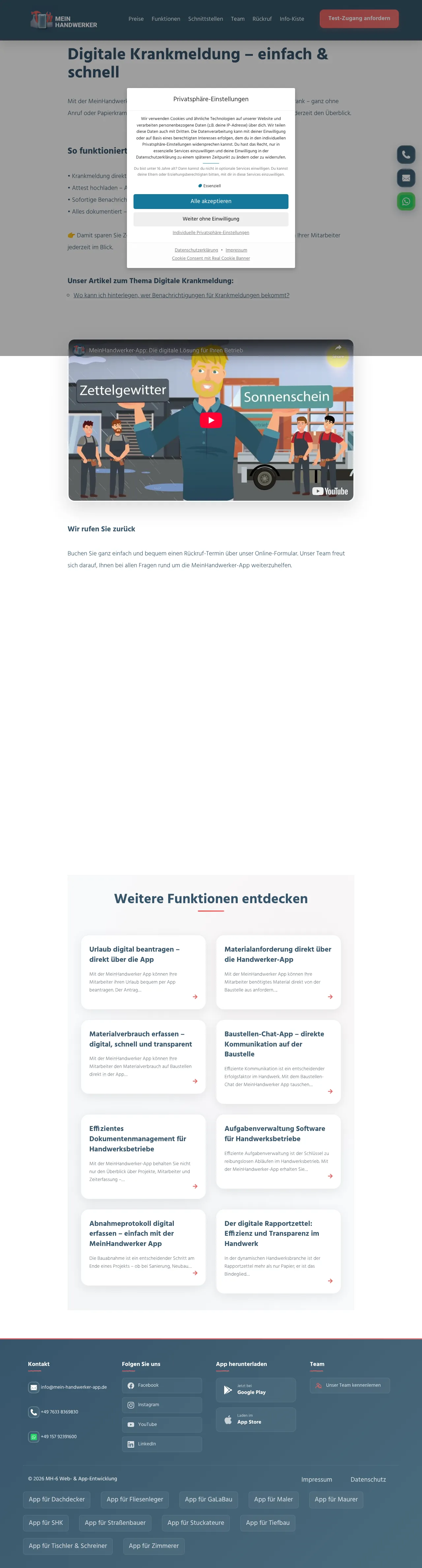 Vollständiger Screenshot von MeinHandwerker App
