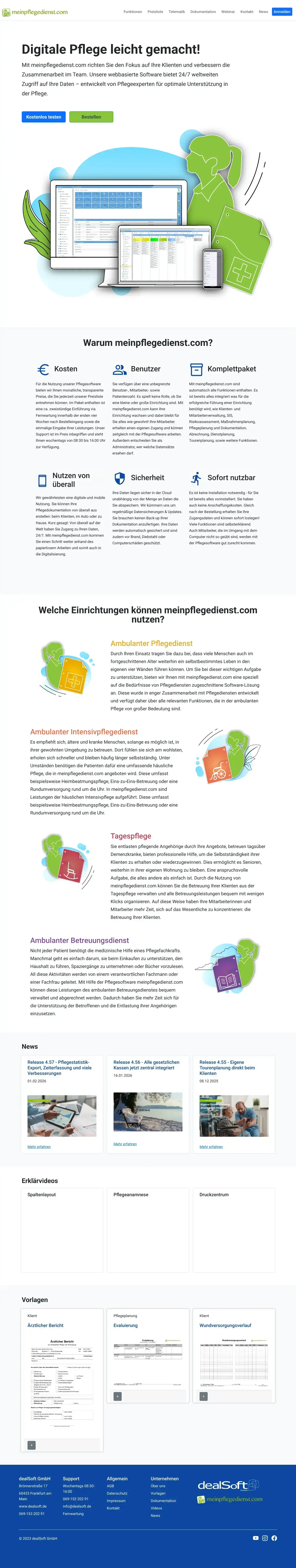 Vollständiger Screenshot von meinpflegedienst.com
