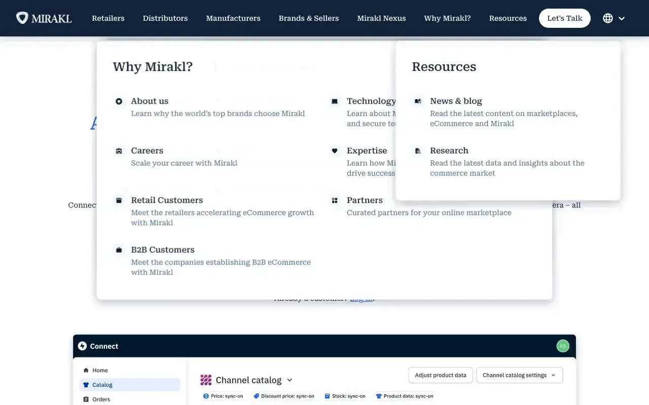 Screenshot von Mirakl Connect