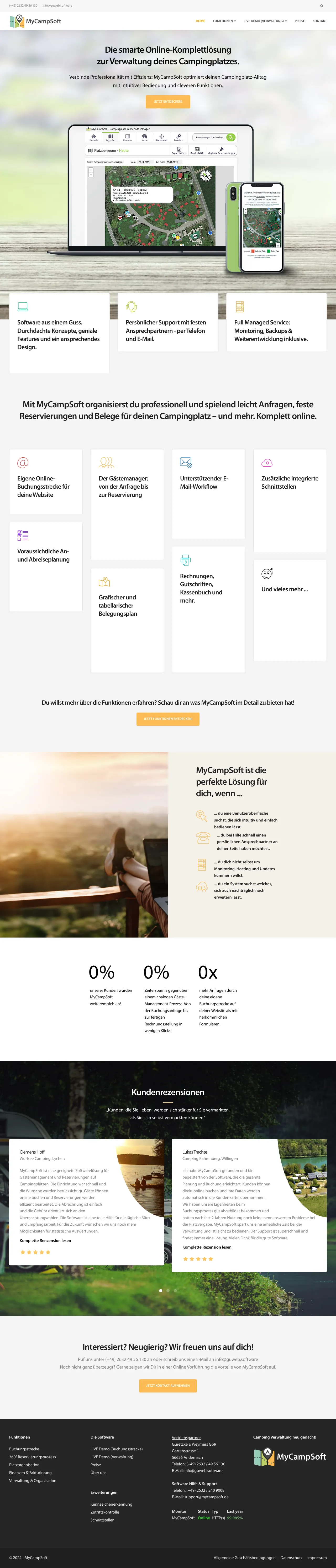 Vollständiger Screenshot von MyCampSoft