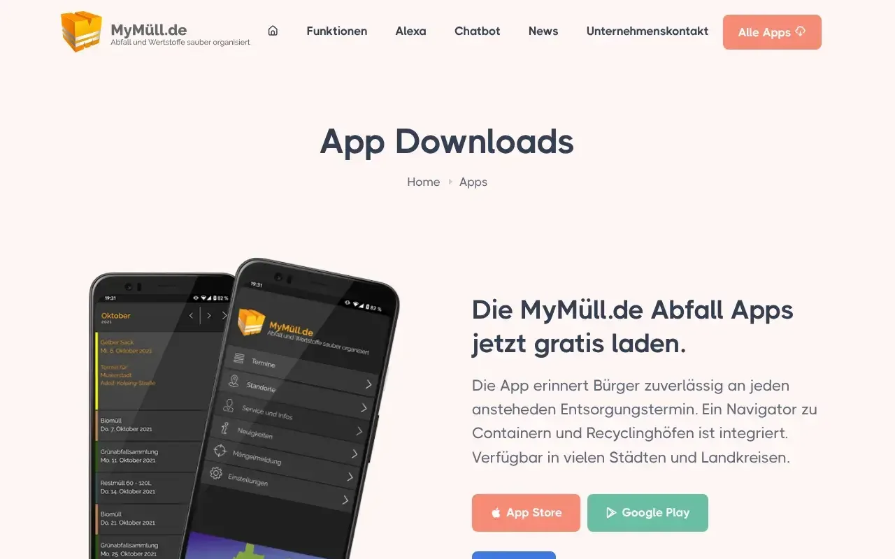 Screenshot von MyMüll.de