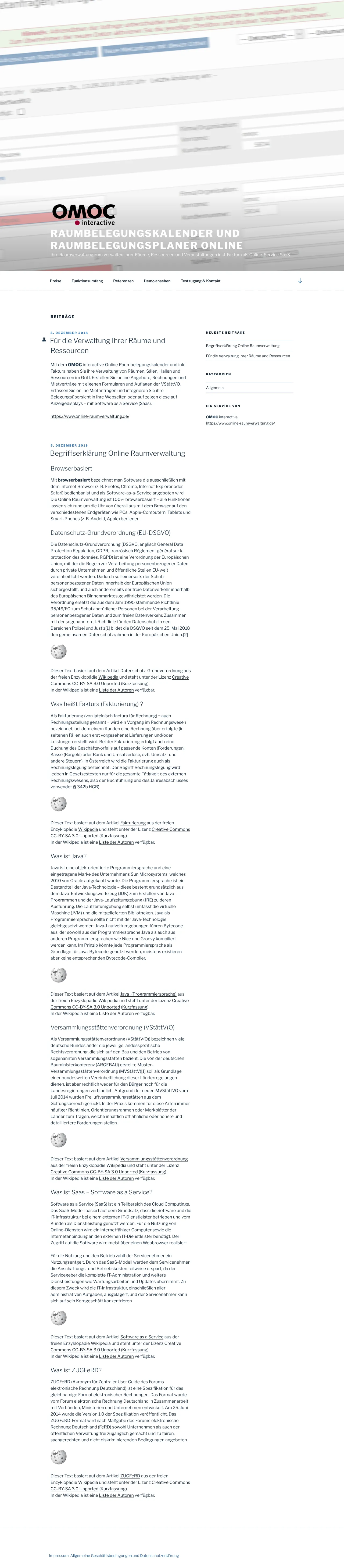 Vollständiger Screenshot von OMOC.interactive Online Raumverwaltung