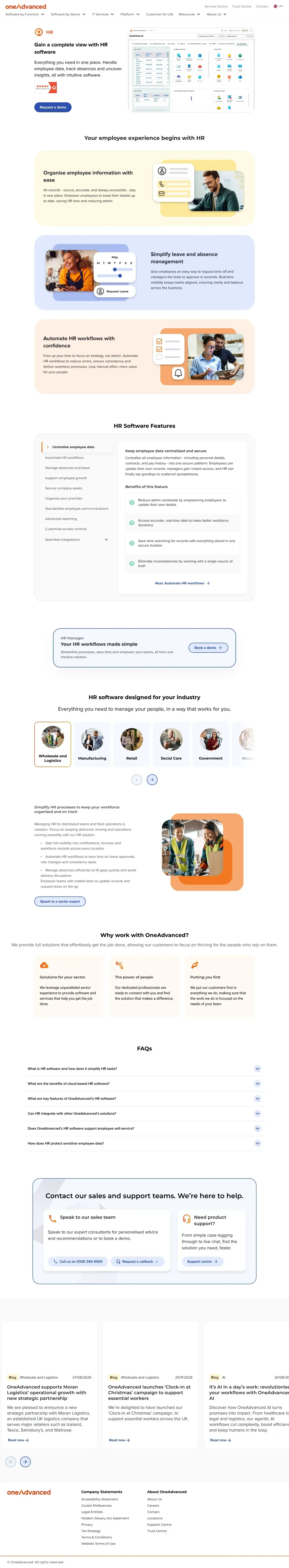 Vollständiger Screenshot von OneAdvanced HR