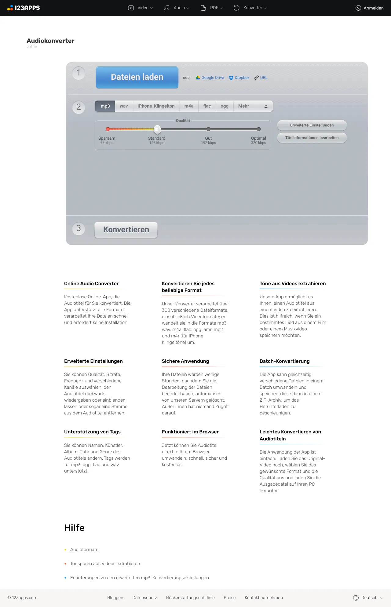 Vollständiger Screenshot von Online Audio Converter