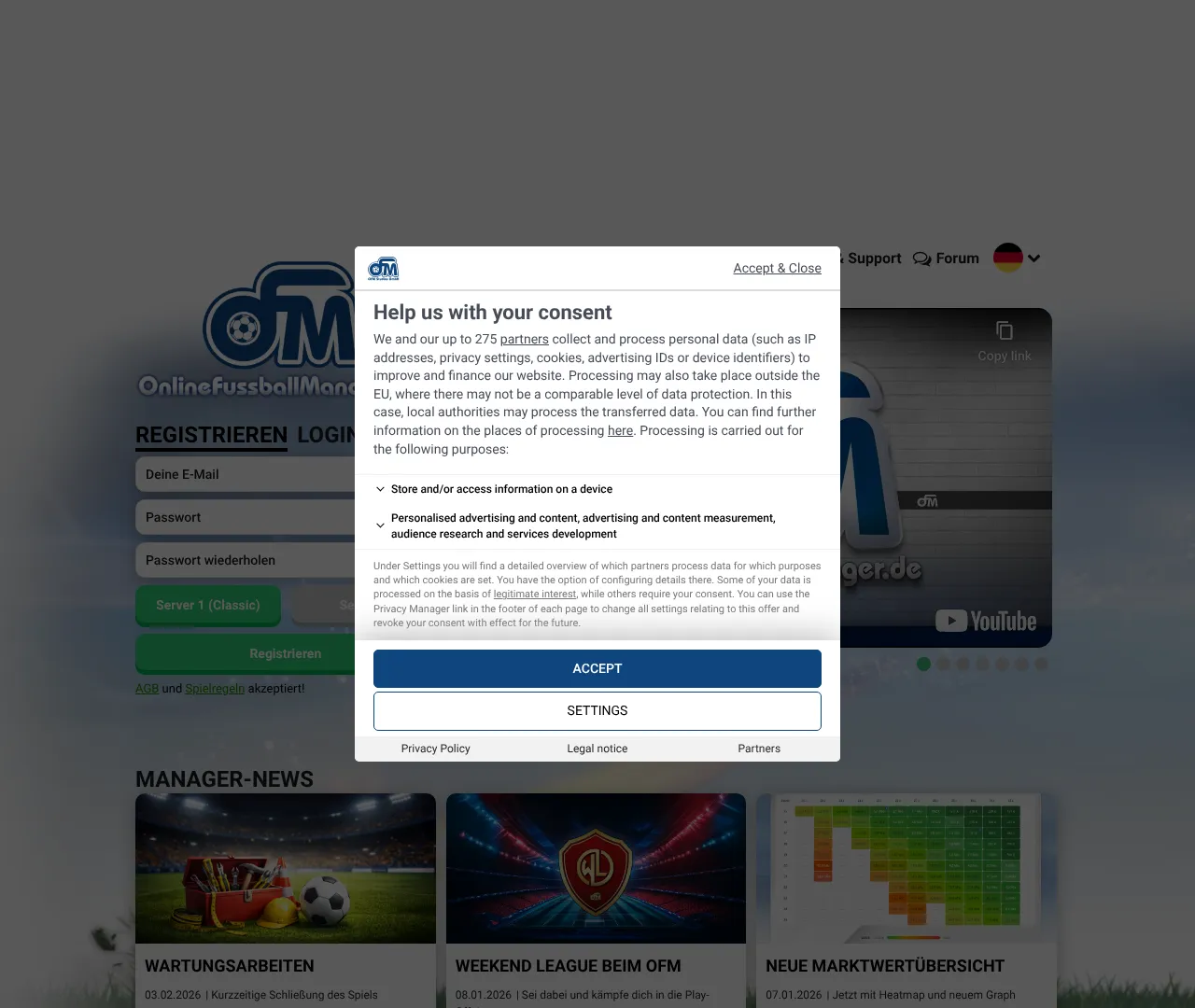 Vollständiger Screenshot von OnlineFussballManager