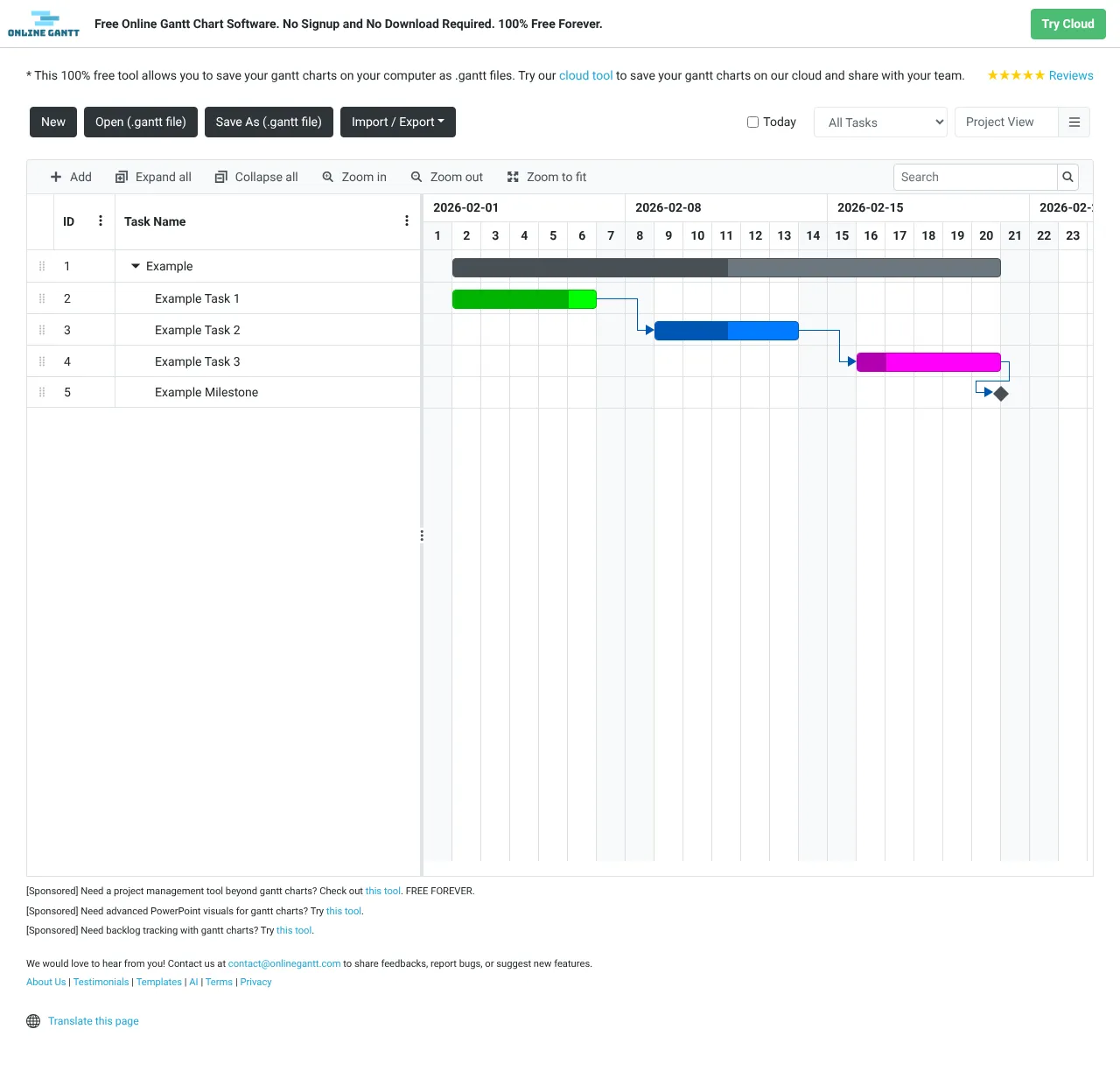 Vollständiger Screenshot von OnlineGantt
