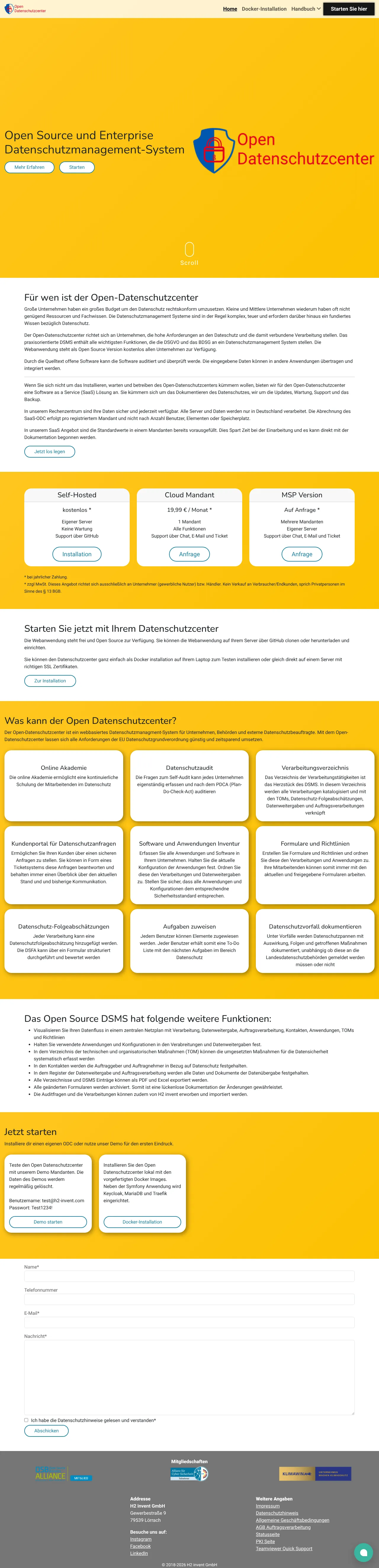 Vollständiger Screenshot von Open-Datenschutzcenter