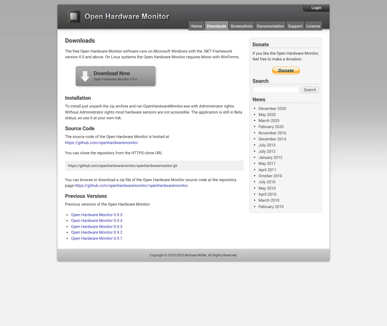 Vollständiger Screenshot von Open Hardware Monitor