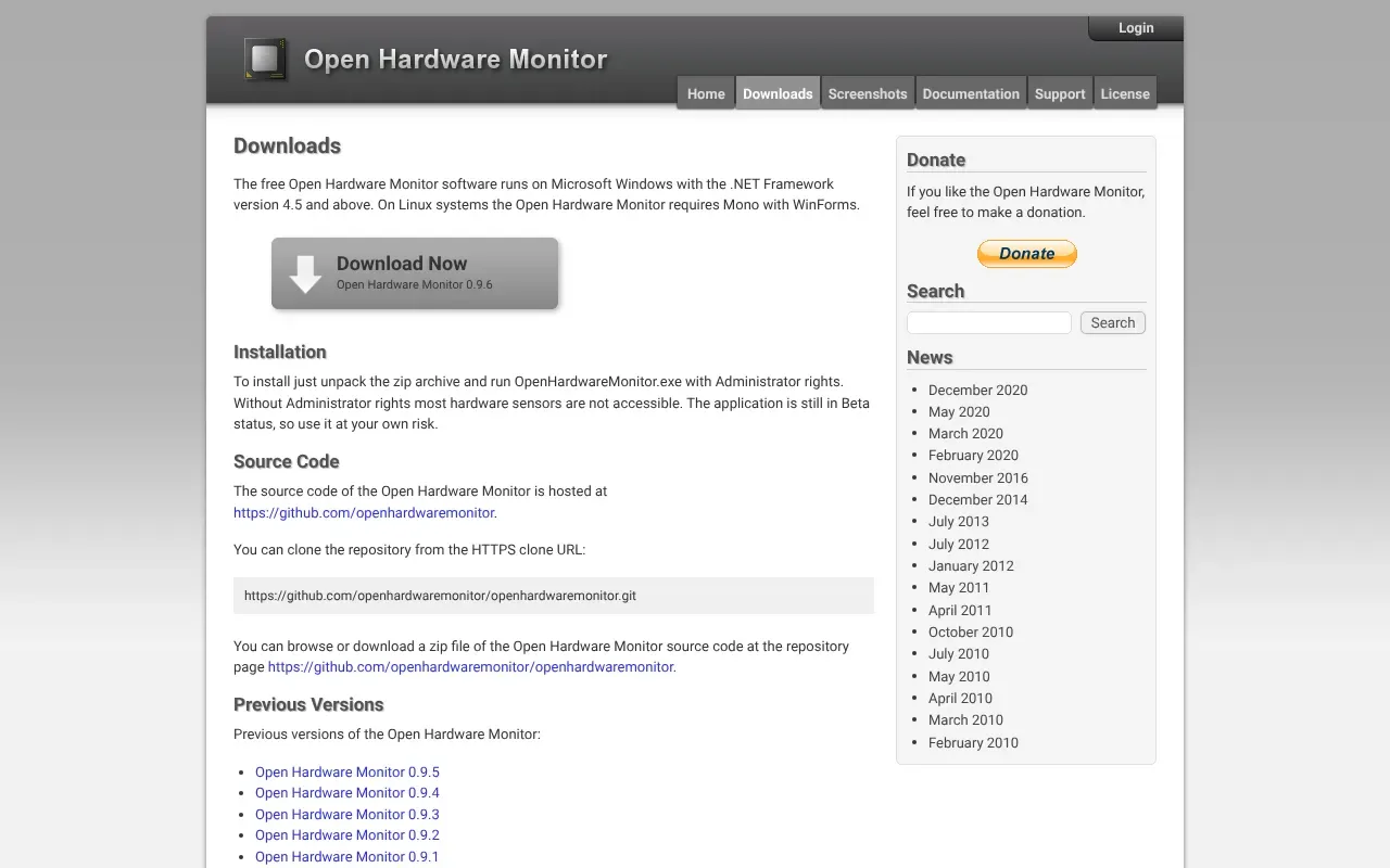 Screenshot von Open Hardware Monitor