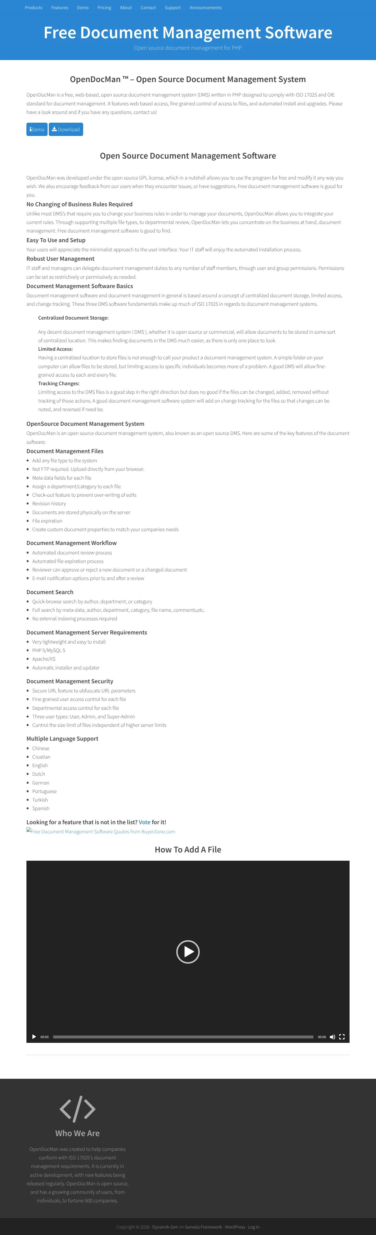Vollständiger Screenshot von OpenDocMan