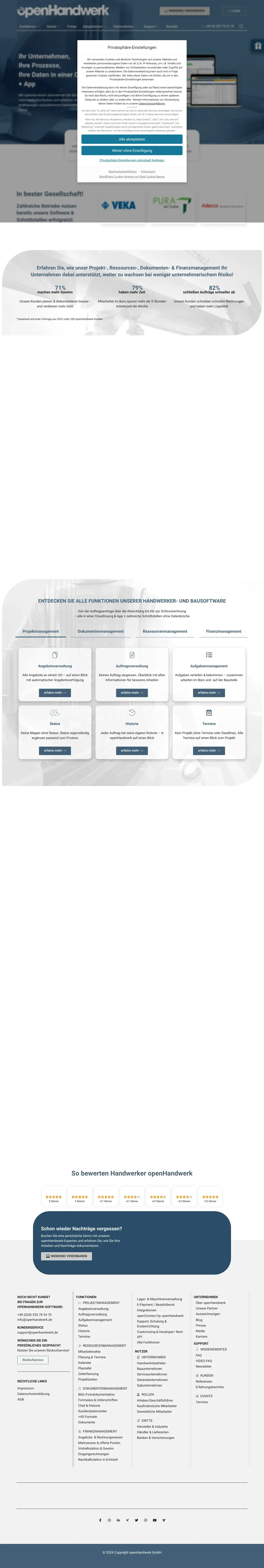 Vollständiger Screenshot von openHandwerk