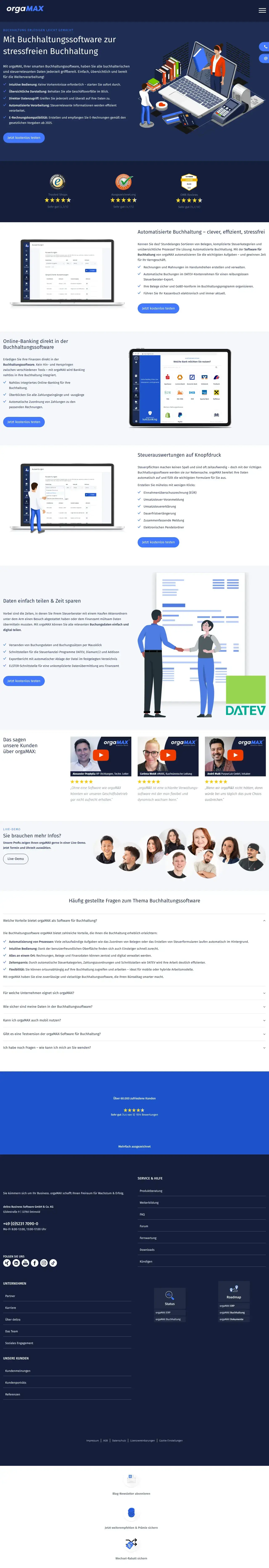 Vollständiger Screenshot von orgaMAX