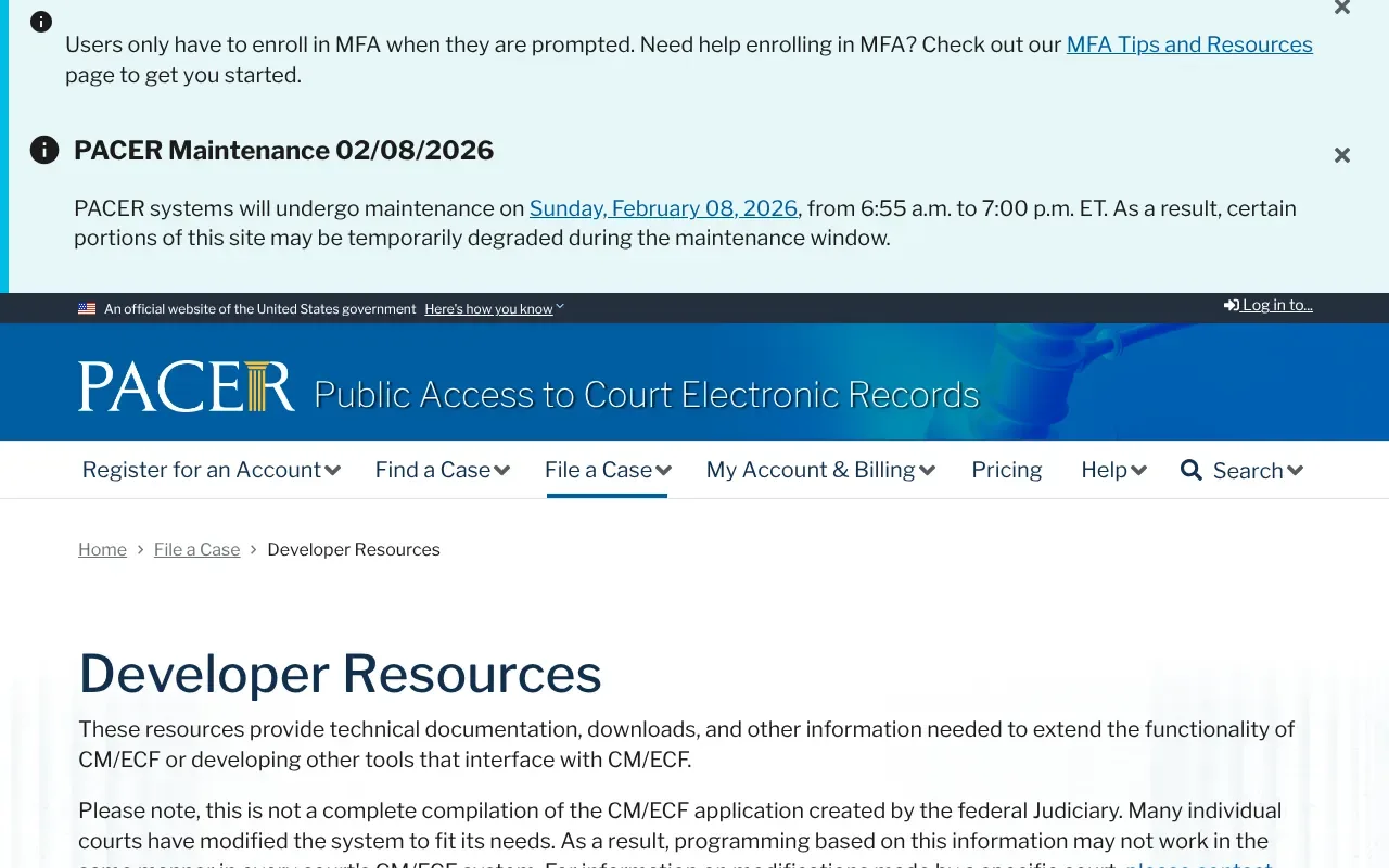 Screenshot von PACER